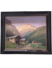 QUADRO OLIO SU TELA CON CORNICE - ERNESTO MAGROTTI "MACUGNAGA E MONTAGNA" 100x80
