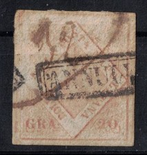 32F ANTICHI STATI - 1858 francobollo STEMMA DUE SICILIE  20 grana NAPOLI siglato
