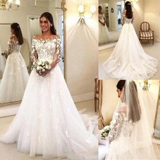 Abiti da sposa chic pizzo applicazioni maniche lunghe illusione tulle abiti da sposa