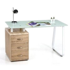 Scrivania comoda Connect piano vetro cassettiera mobile rovere cm 130 compatta