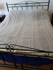 Copriletto matrimoniale in filet ecru cordonetto anni 40 1,7kg + lenzuolo seta