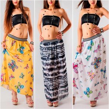 Gonna Lunga Donna Estiva Fiore Mare Spiaggia Elegante Chiffon Semi Trasparente