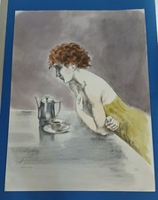 Alberto Sughi. Grande Litografia colorata a mano. Serie "Bar". Bellissima. 