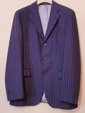 Brooksfield Uomo Giacca in Lana Gessato Blu Made in Italy Tg 50
