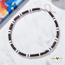 COLLANA UOMO SURFISTA LEGNO DI COCCO E ARGILLA POLIMERICA AGGANCIO IN METALLO