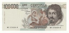 100000 LIRE CARAVAGGIO I° TIPO 1983 LETTERA  F  1993