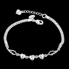 CAVIGLIERA / BRACCIALE ELEGANTE DONNA ARGENTATO CON CUORICINI GIOIELE REGOLABILE