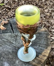 Portacandele etereo in vetro soffiato Art Nouveau metallo fuso nucleo fatato gocciolante