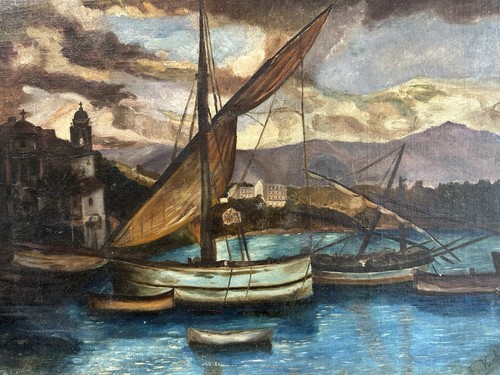 Antica olio tela firmato - su,