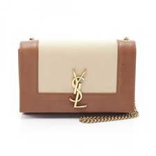 SAINT LAURENT PARIS KATE Borsa a tracolla piccola catena tela pelle beige marrone