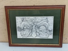 QUADRO DISEGNO A MATITA SURREALISTA MASCHERA VENEZIANA CON CORNICE LEGNO + VETRO