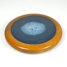 SOTTOBOTTIGLIA SOTTO BOTTIGLIA LEGNO SEZIONE MINERALE QUARZO AGATA BLU VINTAGE