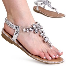 Sandali Riemchen Zehentrenner Glitter Da Donna Con Fiore