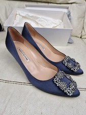 tg. 38 MANOLO BLAHNIK HANGISI 50MM Silk Satin Pumps Dark GREY, indossato poco