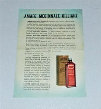 Depliant Pubblicita' AMARO MEDICINALE GIULIANI Anni 50 1050 Brochure Promo