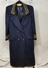 Cappotto lungo donna Leslie Fay vintage pura lana blu navy con treccia broccato