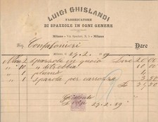 Fattura  Milano Luigi Ghislandi fabbricatore di spazzole Ogni Genere 1889