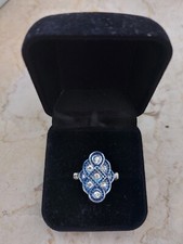 ANELLO ARGENTO 925 PIETRE BLU TIPO ZAFFIRI BRILLANTINI DA EREDITÀ PUNZONATURA