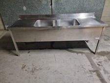 LAVANDINO IN ACCIAIO A  DUE VASCHE PROFESSIONALE USATO 210x70 ALTO 83