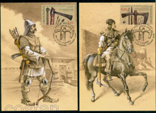 Maxi carte 2009 esercito, armi antiche, mazza, ascia da battaglia, lancia, frecce, Moldavia, 643, FDC