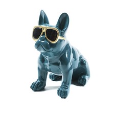 Bulldog con occhiali soprammobile ottanio 12,5x21x21,5 cm verde