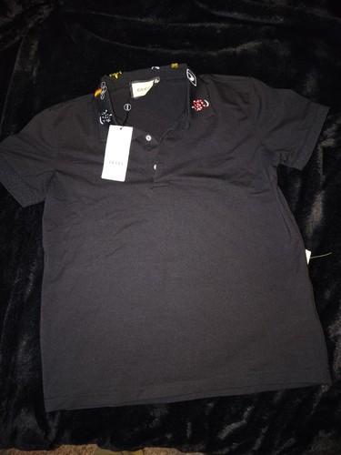 Polo gucci nera ricamata collo - polo,