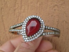 bracciale stile antico argento 925 bianco e oro rigido rubino zaffiri