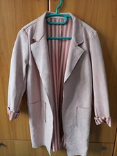 Giacca Lunga Donna Effetto Pelle Rosa Cipria Taglia Unica