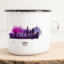 Emaille Tasse London Vintage Geschenkidee Souvenir Präsent Wichtelgeschenk Mitbr