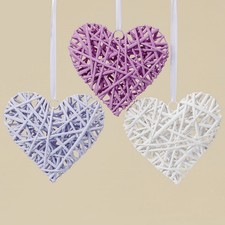 Set 3 cuori di vimini bianco