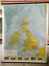 VINTAGE ROLL DOWN GEOGRAPHICAL SCHOOL MAP OF EASTERN BRITISH ISLE physics
