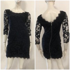 DIANE VON FURSTENBERG Vestito abito nero in pizzo Tg 4