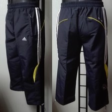 BERMUDA ADIDAS  3/4 NERO GIALLO FLUO  3 STRISCE TEMPO LIBERO TG. LARGE