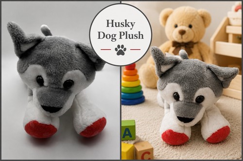 Peluche cane husky grigio