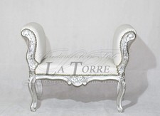 Dormeuse panca francese divano panchetta legno argento ecopelle bianca k86