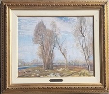 Giulio Boetto (Torino 1894-1967). Paesaggio campagna cuneese 1943 , olio cartone