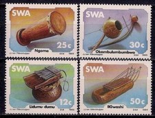SWA/Sud West Africa 1985 Musica Strumenti Tradizionali Batteria Set 4v MNH