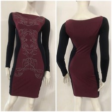 DENNY ROSE Vestito abito nero bordeaux borchie Tg S