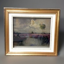 🌈  Antico dipinto olio   “Campo di lavanda“ firmato e datato 1916
