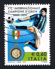 ITALIA 1 FRANCOBOLLO CAMPIONE D'ITALIA INTER CALCIO 2010 usato (BI9759)