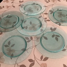 Set sei Grandi piatti in cristallo verde acqua