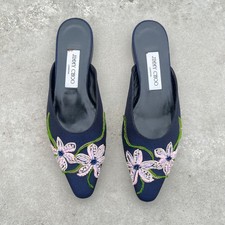 Jimmy Choo | Ballerine in denim delicato blu con perline a punta e dettagli floreali (37)