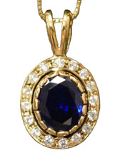 0.58ct Naturale Diamante Rotondo 14k Oro Giallo Zaffiro Anniversario Ciondolo