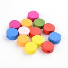 30pz misti  perline in legno tondo piatto 13mm diametro colore vari bijoux