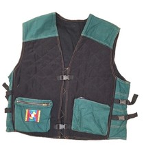 Gilet regolabile convertibile cargo denim nero e verde Disan vintage nuovo con etichette OS