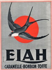 PUBBLICITA' 1940 ELAH CARAMELLE BONBON VOLO RONDINE LOGO DOLCI MARCHIO 