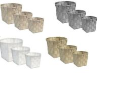 Set 3 cestini rotondi portaoggetti da bagno in tessuto per cosmetici asciugamani