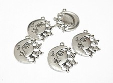 5pz charms ciondoli luna sole colore tibetano 29x26mm nickel free bijoux