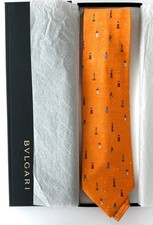 Bvlgari Bulgari 7 pieghe Tie 100% seta arancione fari e gabbiani