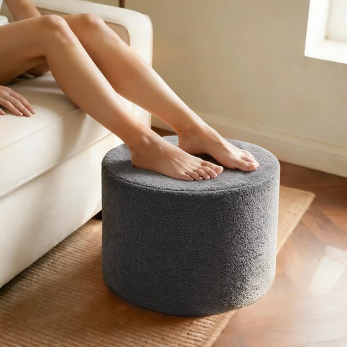 Round boucle pouf ottoman - boucle,